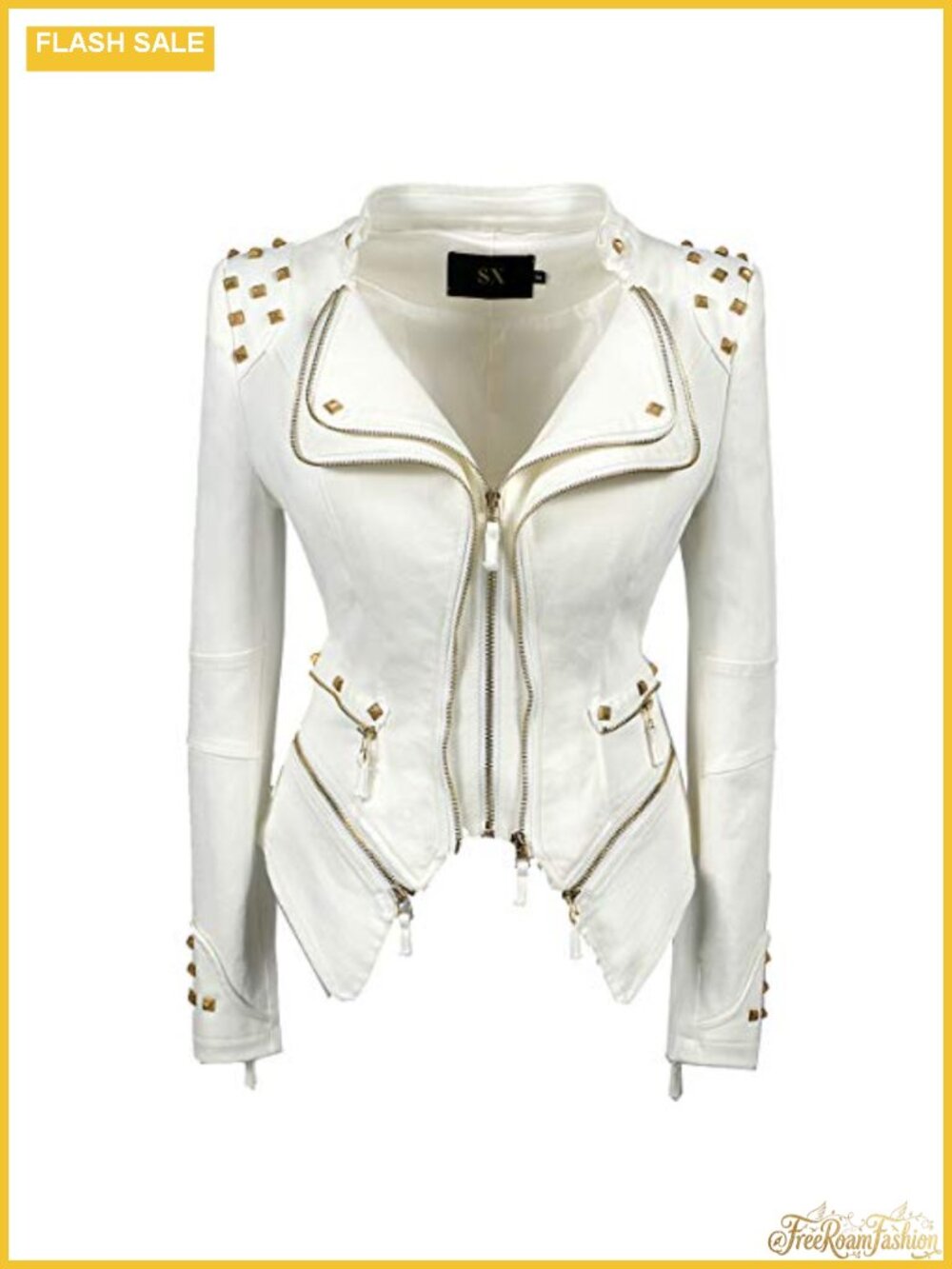 Studded Denim Jacket Punk Motorcycle Dovetail Women's Classic